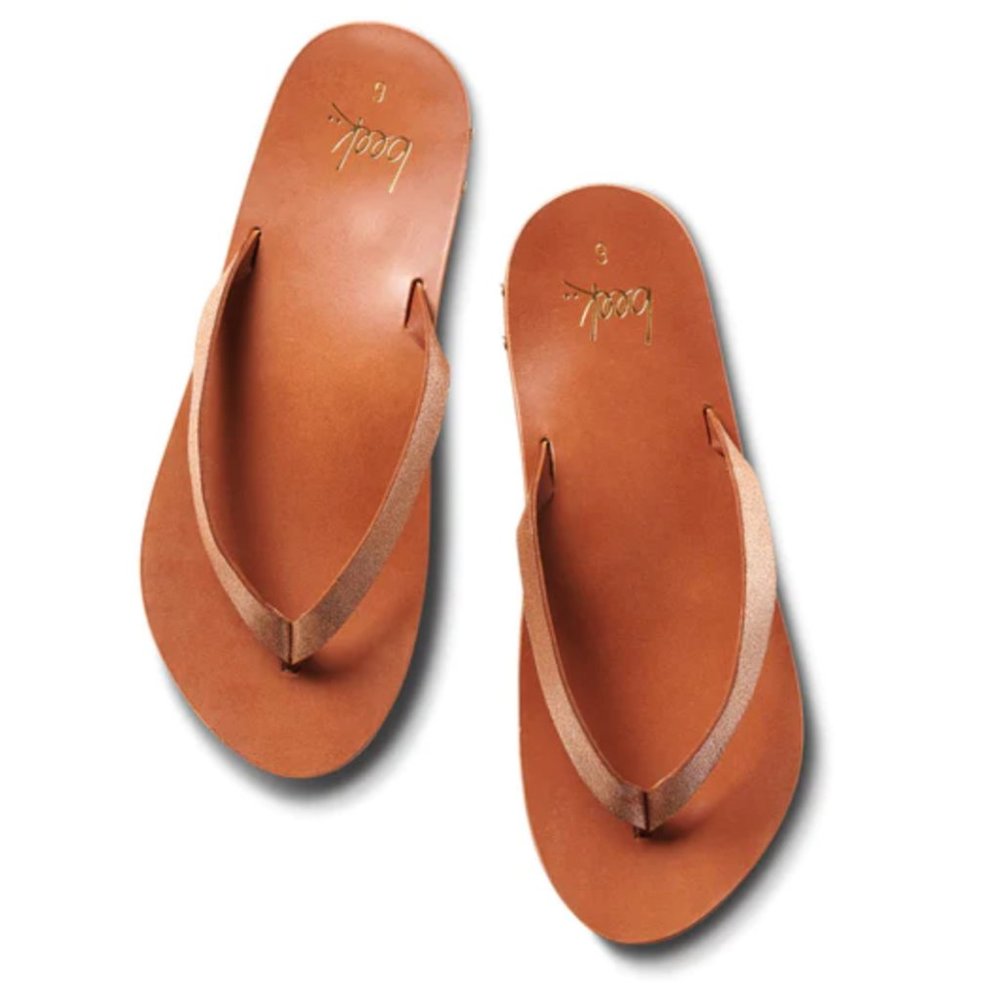 Beek leather Seabird flip flop sandals, peony strap w/ black footbed size 10/9.5